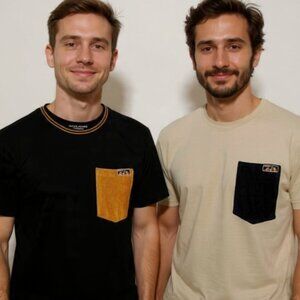 M👕Jack & Jones Black & Cream Short Sleeve 2 T-shirts Tees Unisex